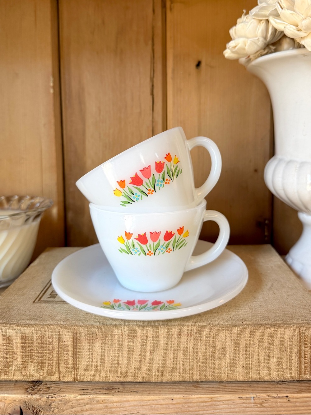 Fire King Milk Glass Mugs & Saucer